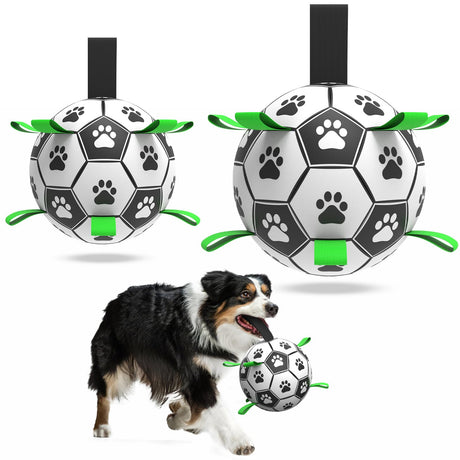 QDAN Premium Dog Toys Balls, Dog Soccer Ball with Straps, Dog Birthday Gifts, Herding Ball, Durable Balls for Small Medium Pet, Puppy Outdoor Toy, Pet Training Soccer Ball, World Cup Soccer (6 Inch)
