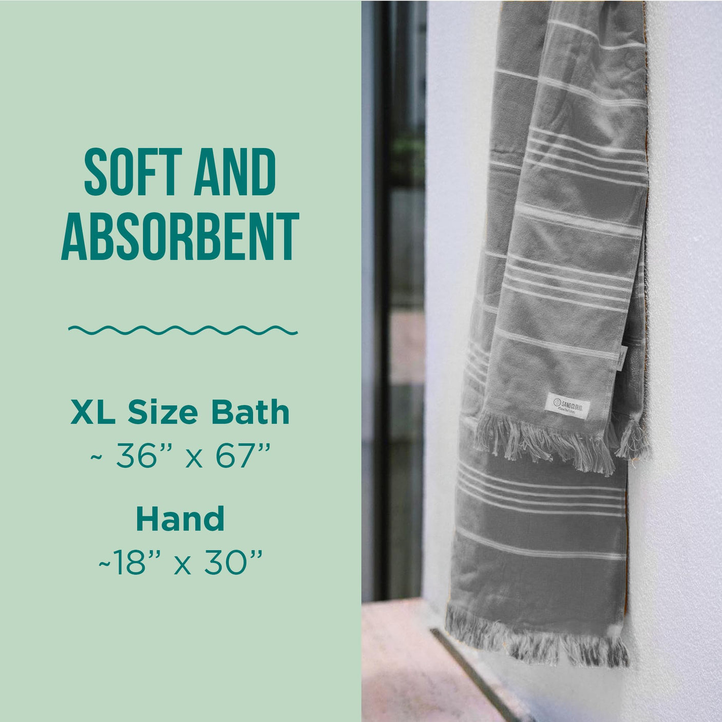 Sand Cloud Turkish Bath Towels Bundle for Bathroom, Set of 4 (Classic Green) - Large Size - 100% Certified Organic Cotton Yarn is Lightweight, Soft & Absorbent - Premium Bath Towels Dry Faster