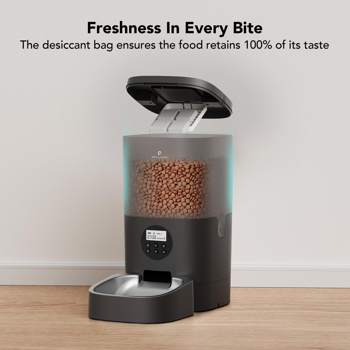 PETLIBRO Automatic Dog Feeder, 6L Dog Food Dispenser with Timer Interactive Voice Recorder, Auto Dog Feeder with Desiccant Bag 1-4 Meals Dry Food, Black Transparent