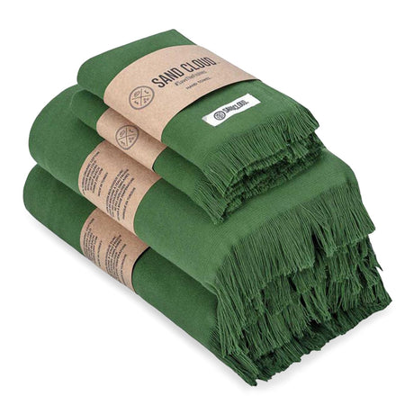 Sand Cloud Turkish Bath Towels Bundle for Bathroom, Set of 4 (Classic Green) - Large Size - 100% Certified Organic Cotton Yarn is Lightweight, Soft & Absorbent - Premium Bath Towels Dry Faster