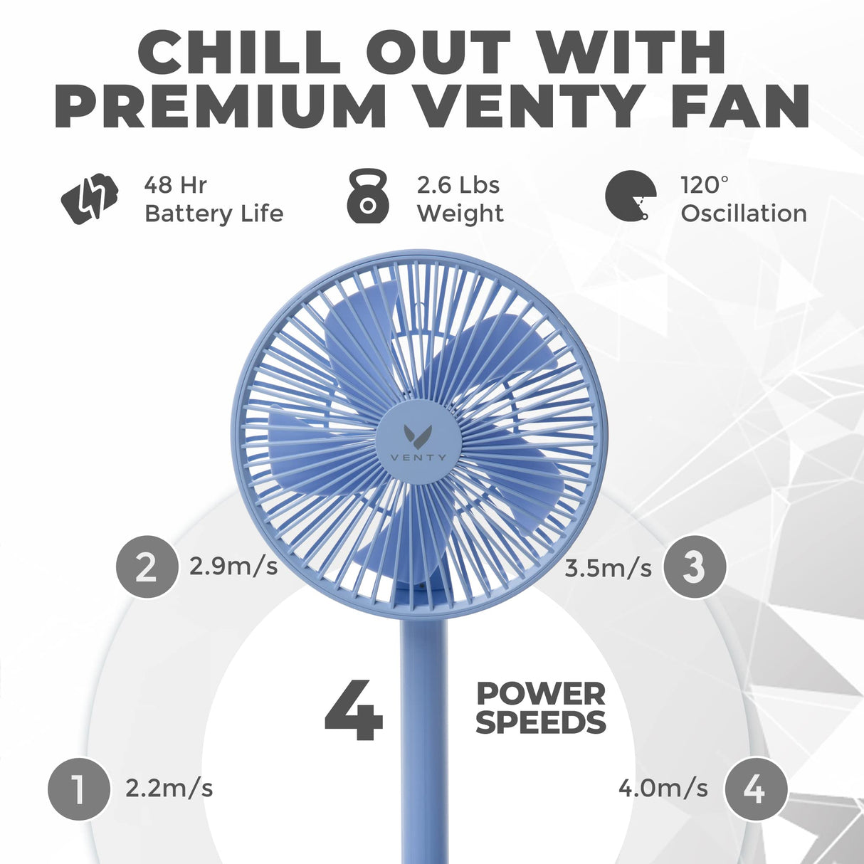 VENTY Original Portable Fan - Wireless Battery Operated Fan With 4 Speeds, LED Lighting, Carry Case & Remote Control - Premium Travel Rechargeable Fan & Power Bank With USB & USB-C Ports (Black)