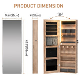 LVSOMT Wall/Door Hanging Mirror with Jewelry Storage, Lockable Jewelry Armoire Organizer with LED Lights, Mirror Jewelry Cabinet,Brown