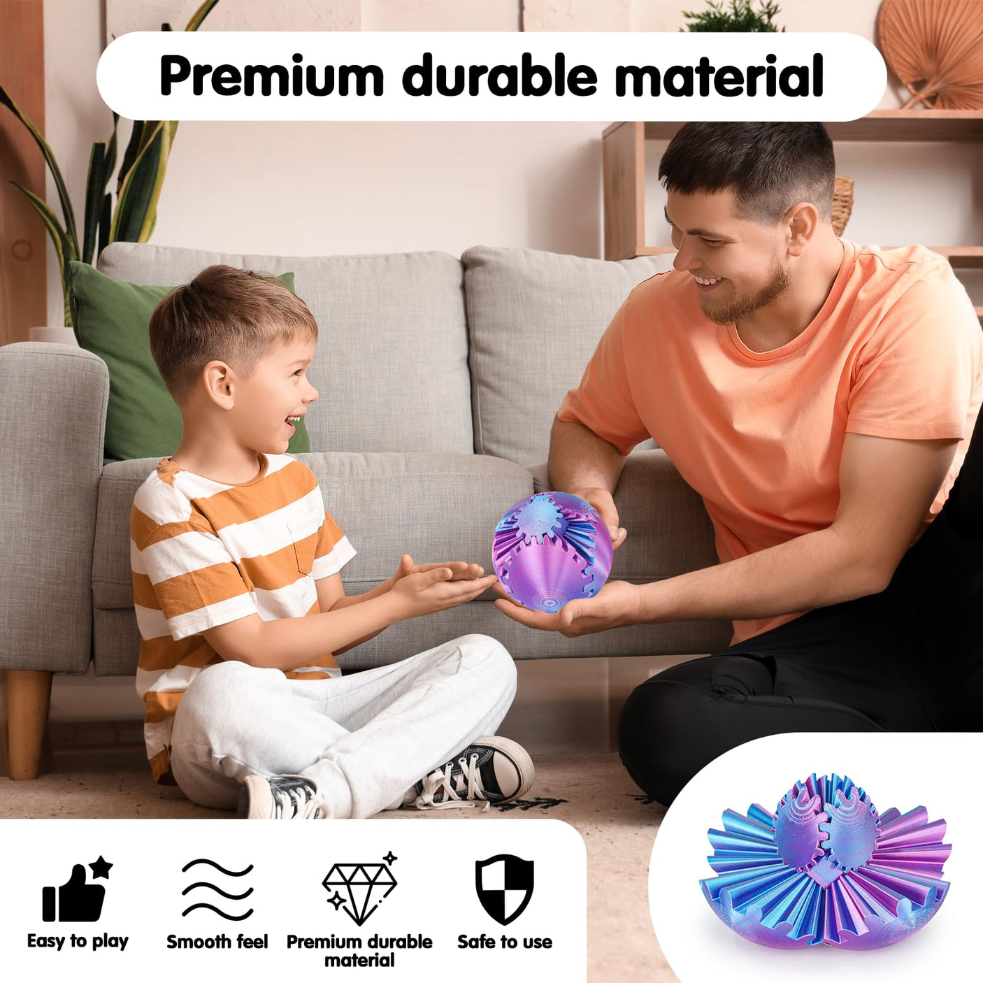Gear Ball 3D Printed Cube Fidget Toy,Gear Sphere Fidget Toys,Sensory Toys for Stress and Anxiety Relief, Desk Toy Fidget Spinners,Stocking Stuffers for Adults & Kids Gift(Blue Green, 3.1 Inch)