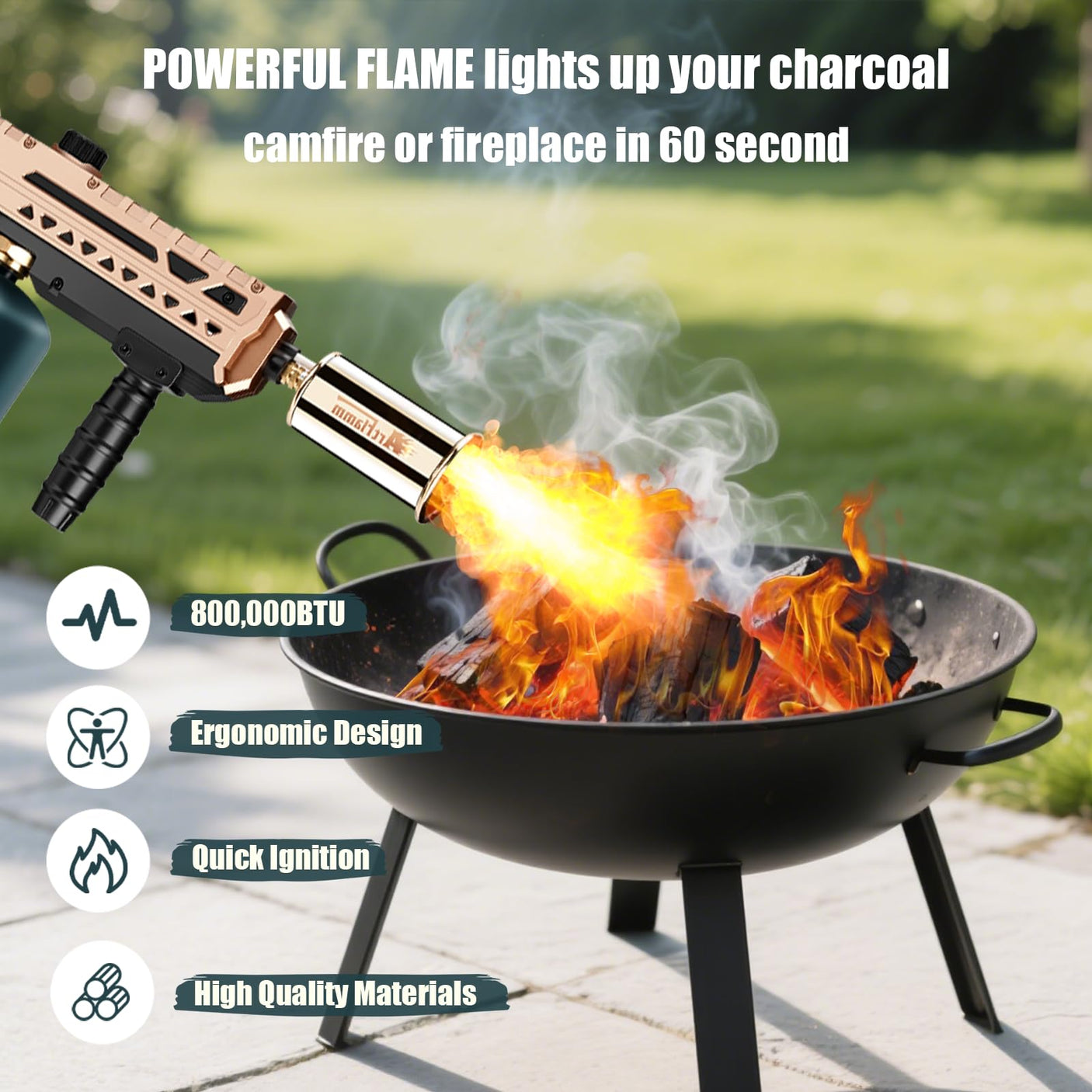 Powerful Grill Torch Gun | Propane Torch Gun, Adjustable Flamethrower | Blowtorch for BBQ, Camping, Charcoal Lighter & Fire Starter, 800,000BTU