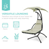 Best Choice Products Outdoor Hanging Curved Steel Chaise Lounge Chair Swing w/Built-in Pillow and Removable Canopy -Red