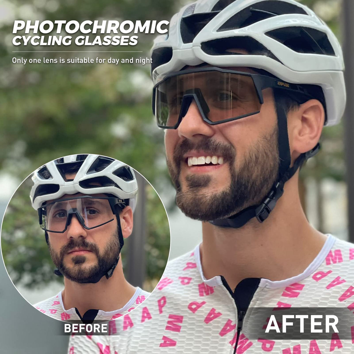 KAPVOE Photochromic Cycling Glasses MTB Clear Mountain Bike Transition Bicycle Sunglasses for Men Women - K9022