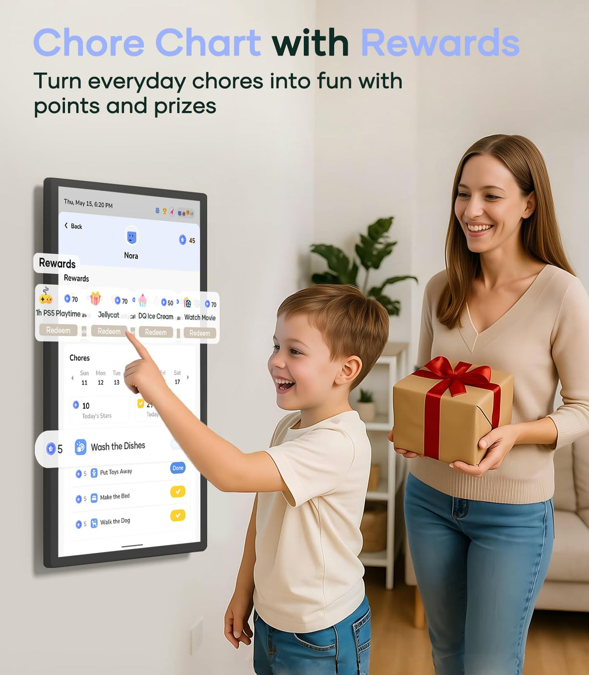 Cozyla 32 Inch Digital Calendar Wall Touch Screen Chore Chart To Do List Notepad Electronic Smart Calendar Digital for Family Meal Planner Support All App Via App Store Android Tablet Wall Mount Black