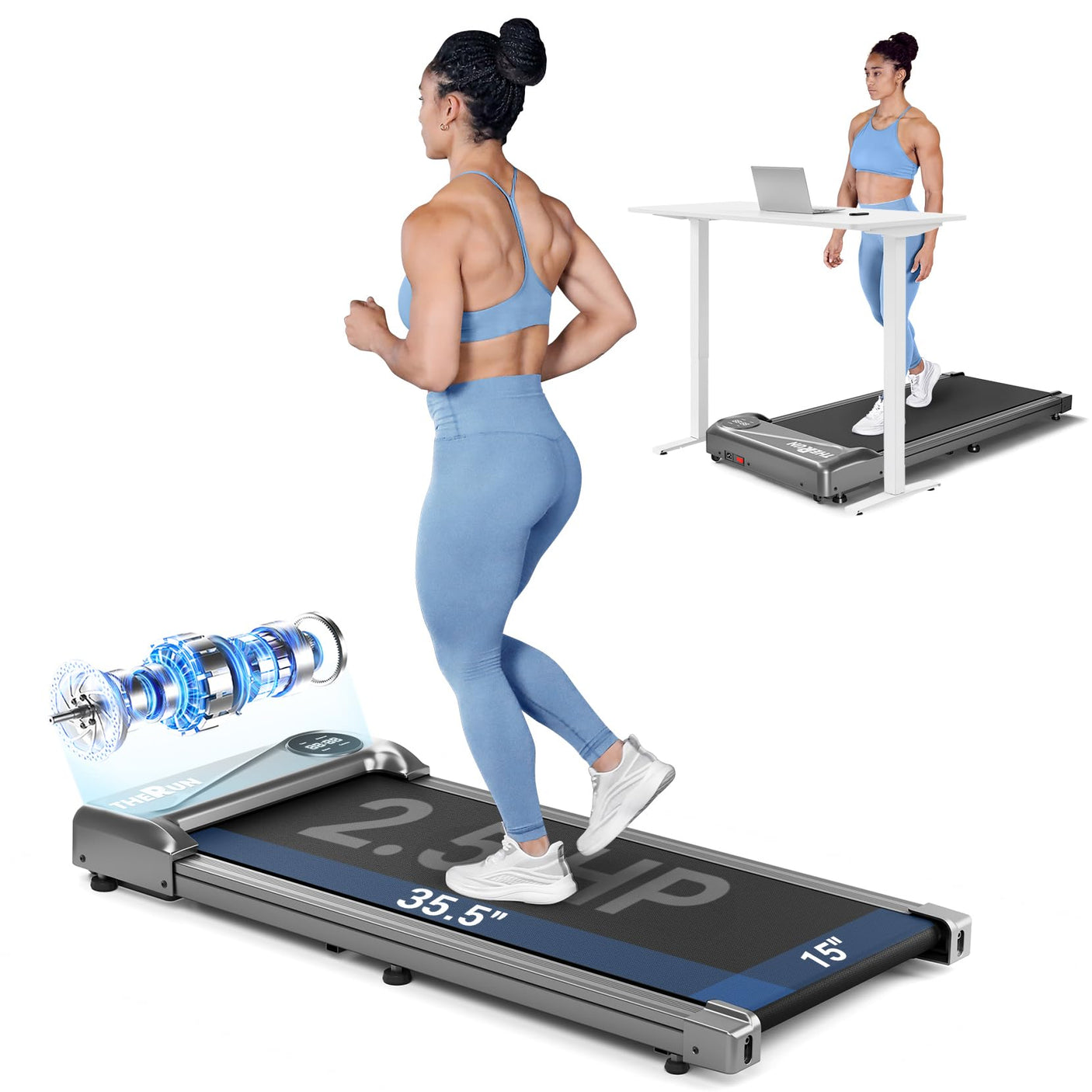 THERUN Walking Pad Treadmill Under Desk, Portable Mini Treadmill for Home/Office, Walking Pad Machine with 2.5HP and 265 lbs Weight Capacity Remote Control LED Display