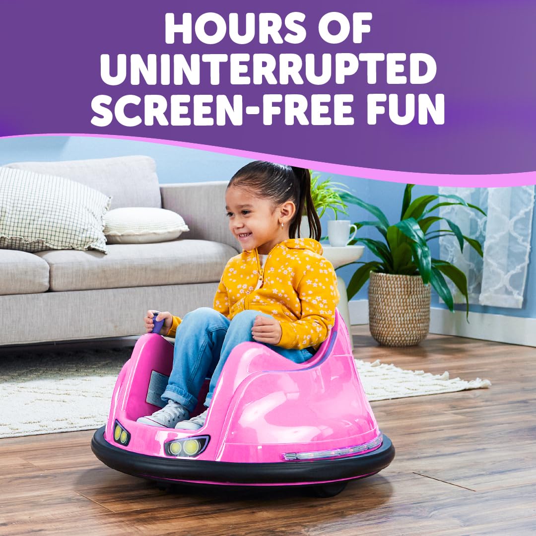 Flybar 6V Blue Glow Bumper Car for Kids – LED Ride-On Toy with 360° Spin, Rechargeable Battery, and Soft Rubber Bumpers – Safe Indoor Fun for Toddlers Ages 1.5+, Up to 66 lbs