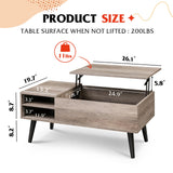 WLIVE Wood Lift Top Coffee Table with Hidden Compartment and Adjustable Storage Shelf, Lift Tabletop Dining Table for Home Living Room, Office, Rustic Oak