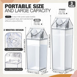 Remerry 3 Pcs Milk Carton Water Bottle Square Plastic Coffee Portable Reusable Milk Carton Cup Leakproof Juice Bottle