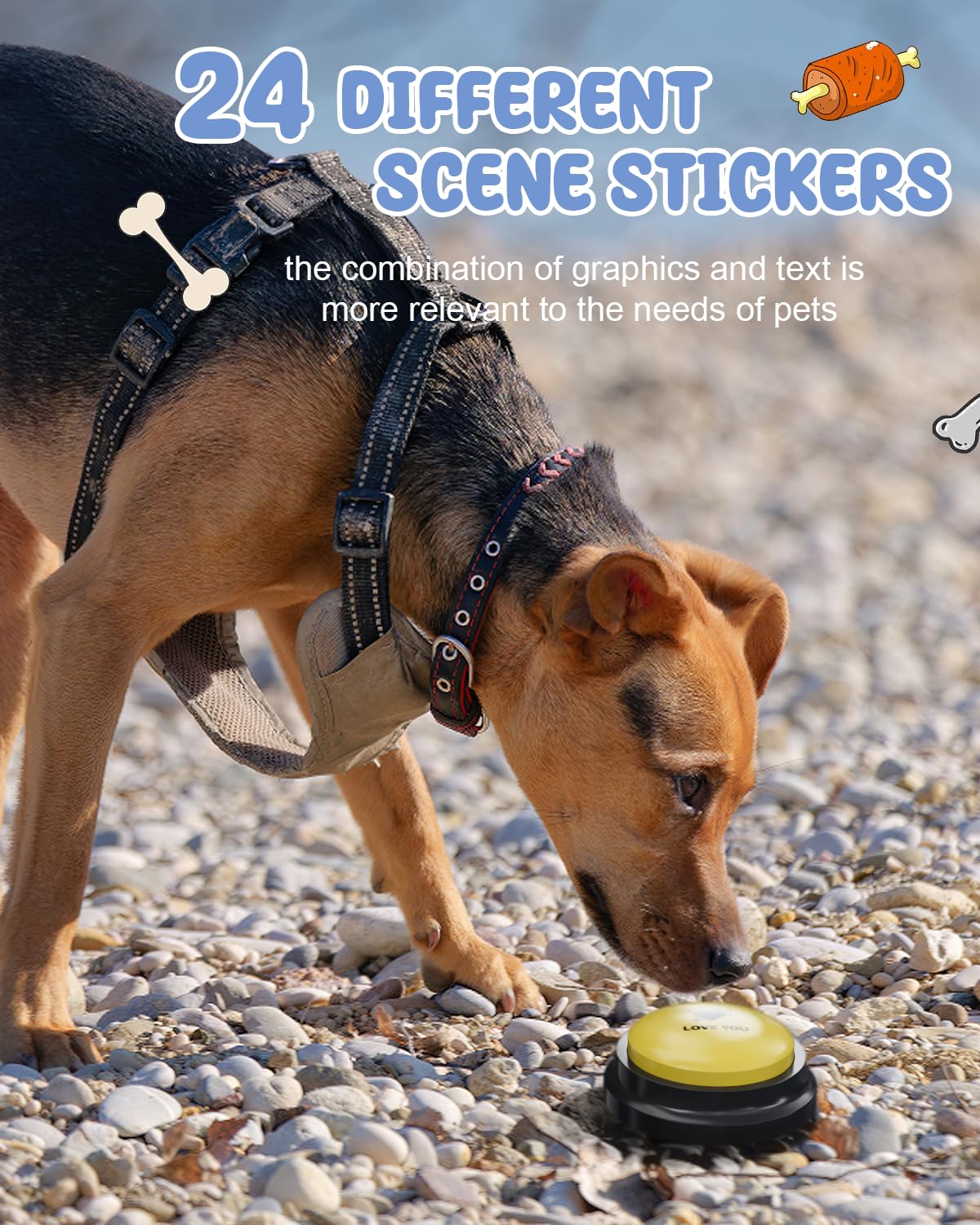 Dog Buttons for Communication, 8 Pcs Dog Talking Button Set, 30s Recordable Voice Pet Buzzer Training Buttons, Speaking Button for Dogs with Waterproof Anti-Slip Dog Button Mat and 48 Scene Stickers