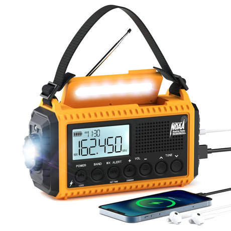 NOAA Weather Radio, Emergency Hand Crank Radio with Solar Charger, Portable Battery Operated AM FM Shortwave Radio with LED Flashlight, USB Charger, Earbud Jack, SOS Alert for Home Survival Hurricane