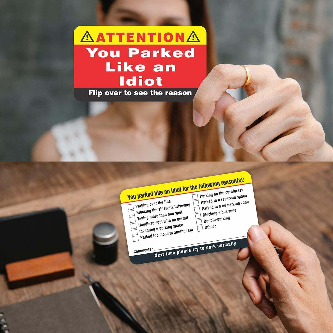 PARTH iMPEX You Parked Like an Idiot Business Cards (Pack of 100) Bad Parking Cards 3.5"x2" Multi Reasons Violation stocking stuffers for adults