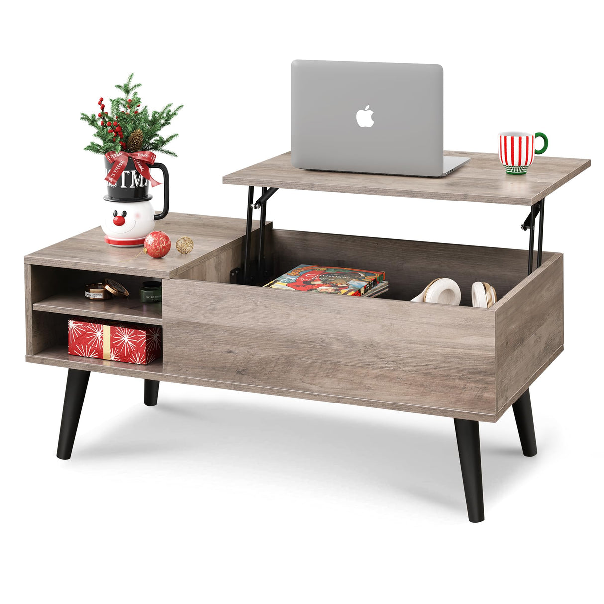WLIVE Wood Lift Top Coffee Table with Hidden Compartment and Adjustable Storage Shelf, Lift Tabletop Dining Table for Home Living Room, Office, Rustic Oak