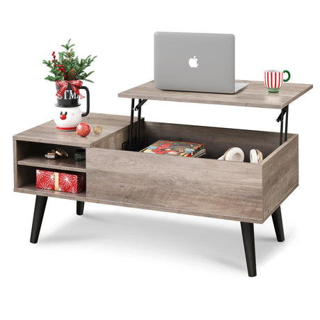 WLIVE Wood Lift Top Coffee Table with Hidden Compartment and Adjustable Storage Shelf, Lift Tabletop Dining Table for Home Living Room, Office, Rustic Oak