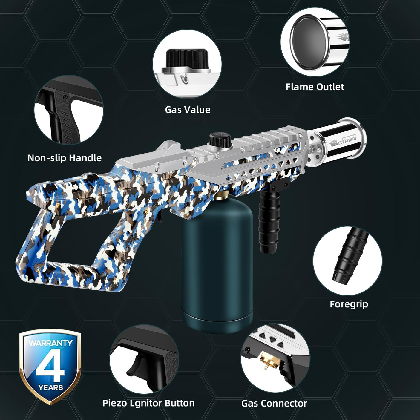 Powerful Grill Torch Gun | Propane Torch Gun, Adjustable Flamethrower | Blowtorch for BBQ, Camping, Charcoal Lighter & Fire Starter, 800,000BTU