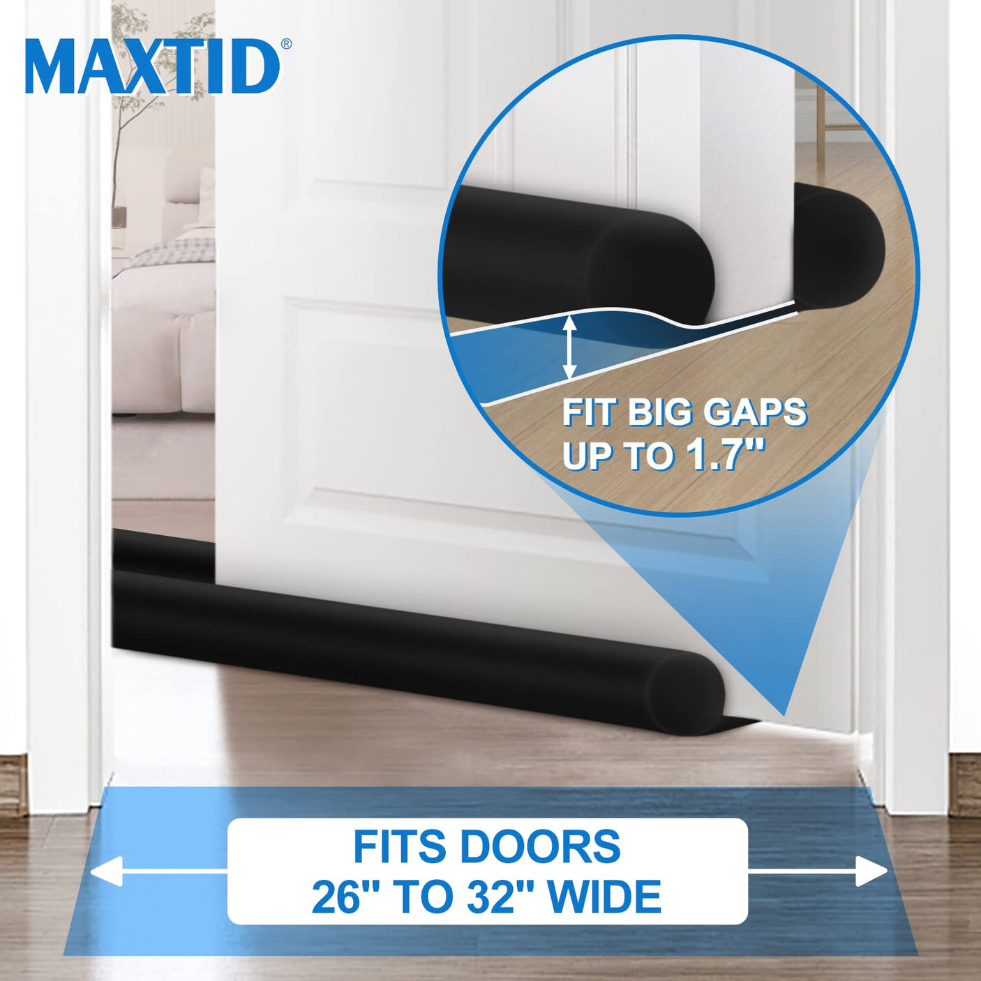 MAXTID Large Door Draft Stopper for Bottom of Doors 36” Under Door Draft Noise Blocker Black Gap Stoppers Door Draft Guard for Bottom of Doors Adjustable Door Seal Sweep Draft Home Essentials Gadgets
