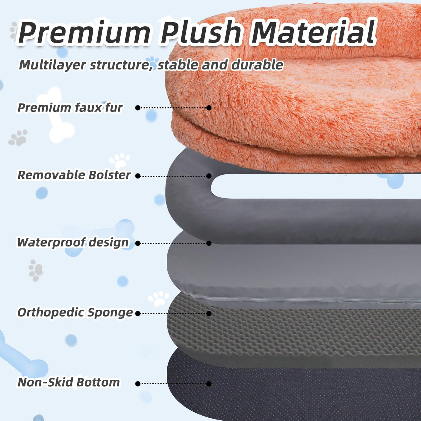 Human Dog Bed, Large Dog Beds for Humans Size Fits You and Pets, Washable Faux Fur Orthopedic Human Pet Bed for People Doze Off, Napping, Present Pillow, Blanket, Strap - Khaki