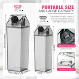 Remerry 3 Pcs Milk Carton Water Bottle Square Plastic Coffee Portable Reusable Milk Carton Cup Leakproof Juice Bottle