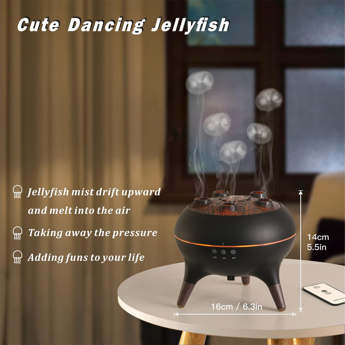 Essential Oil Diffuser 250ML Dancing Jellyfish Aromatherapy Diffuser Humidifier with 7 Colors LED Lights,Remote Control,Plug in for Bedroom,Office (White)