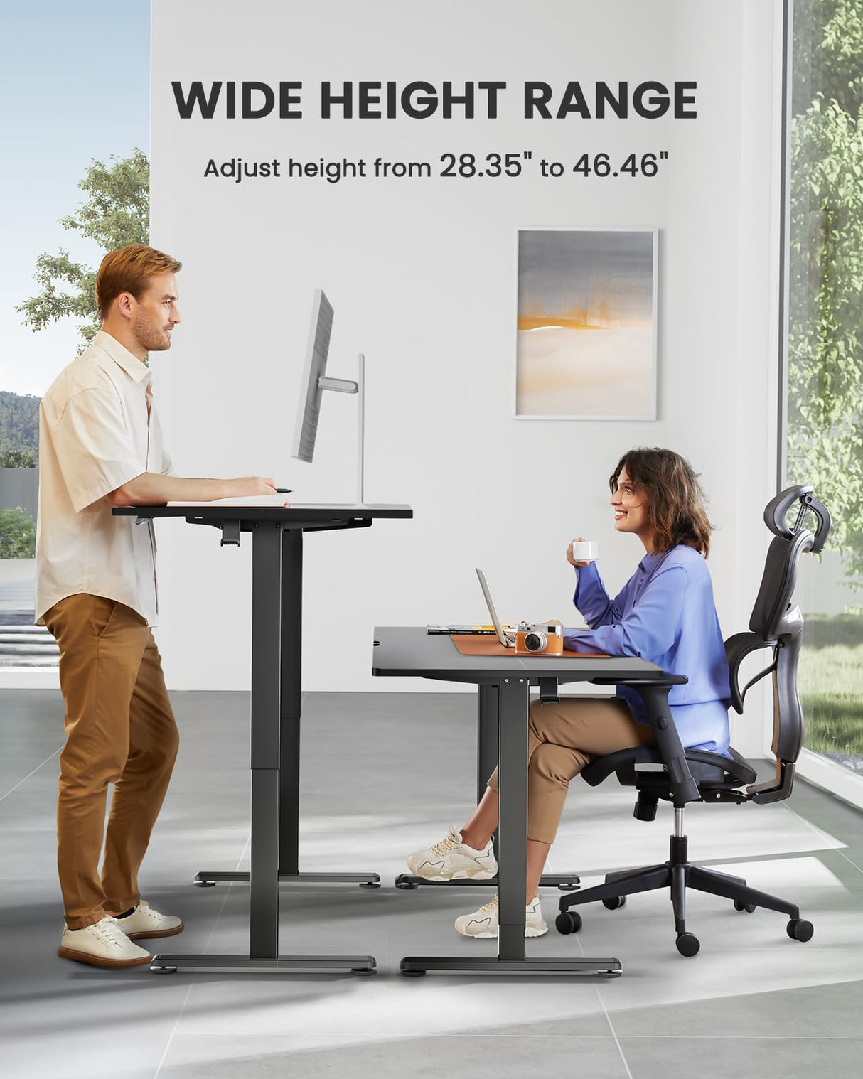 ErGear Height Adjustable Electric Standing Desk, 55 x 28 Inches Sit Stand up Desk, Large Memory Computer Home Office Desk with Two-Piece Desktop (Black)