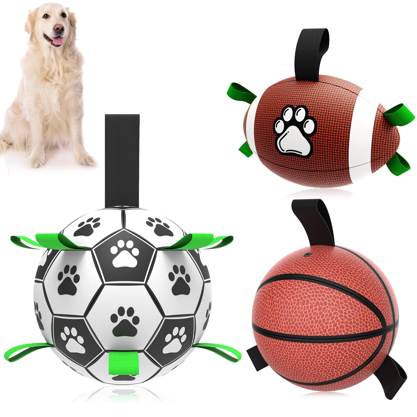 QDAN Premium Dog Toys Balls, Dog Soccer Ball with Straps, Dog Birthday Gifts, Herding Ball, Durable Balls for Small Medium Pet, Puppy Outdoor Toy, Pet Training Soccer Ball, World Cup Soccer (6 Inch)