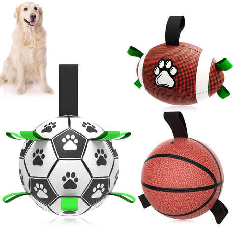 QDAN Premium Dog Toys Balls, Dog Soccer Ball with Straps, Dog Birthday Gifts, Herding Ball, Durable Balls for Small Medium Pet, Puppy Outdoor Toy, Pet Training Soccer Ball, World Cup Soccer (6 Inch)