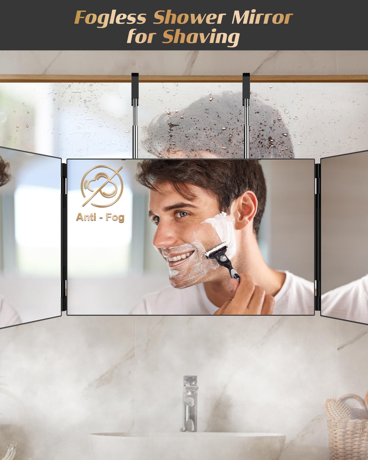 JUSRON 360 Viewing Angle Self Hair Cutting Mirror, Clear Anti-Fog HD Glass (Black Without LED Without Accessories)