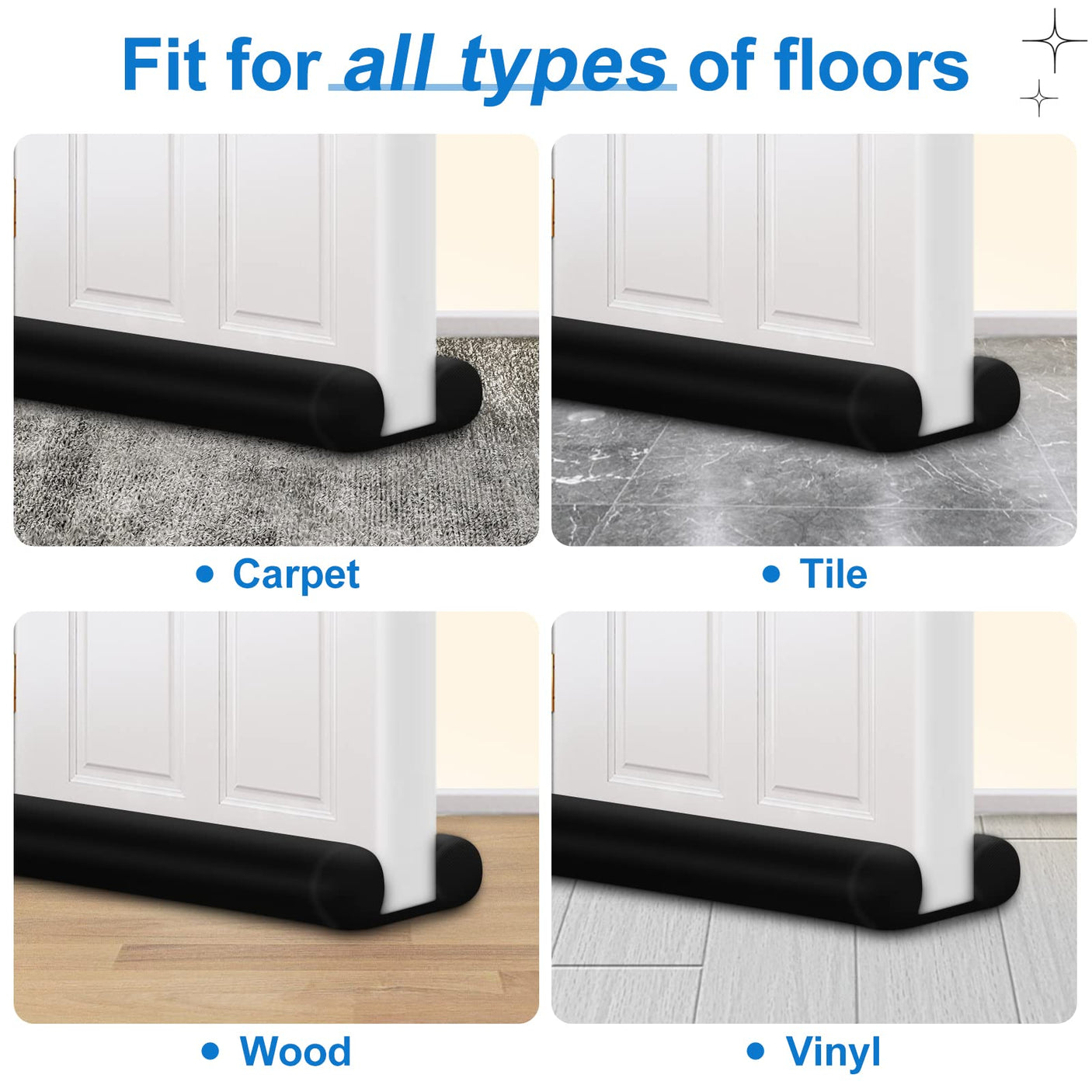 MAXTID Large Door Draft Stopper for Bottom of Doors 36” Under Door Draft Noise Blocker Black Gap Stoppers Door Draft Guard for Bottom of Doors Adjustable Door Seal Sweep Draft Home Essentials Gadgets