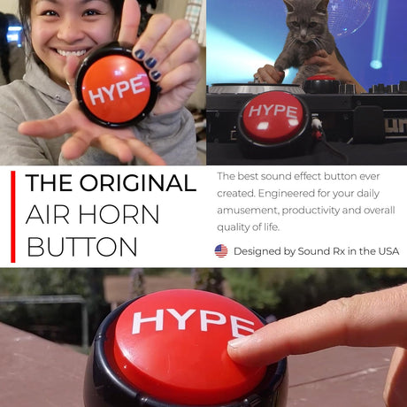 Hype Button | Hip Hop Air Horn Sound Effect Button (Batteries Included) Stocking Stuffer Back to School Classroom Teacher Office Desk Sales Marketing Gag Nut Funny Toy Live Streaming Gaming DJ Remix