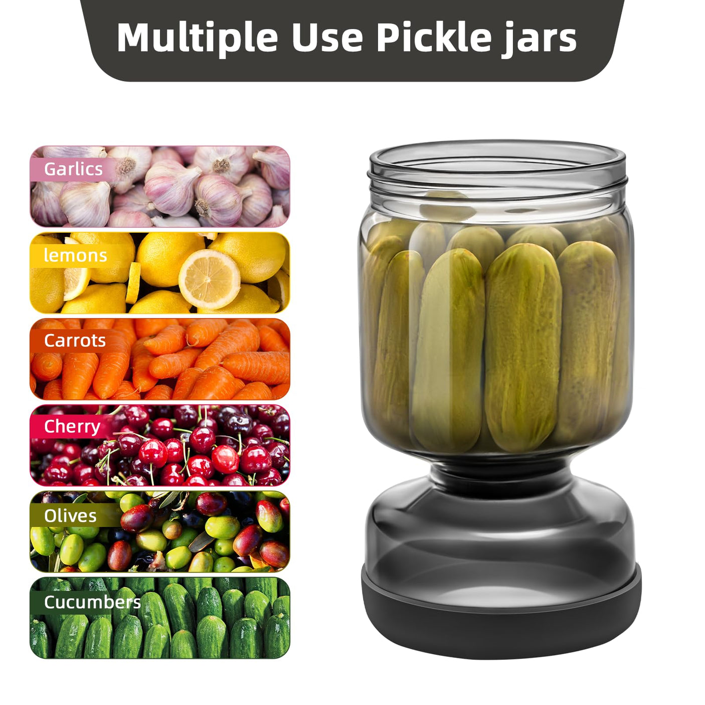 WhiteRhino Pickle Jar with Strainer Flip,34oz Pickle Container Pickle and Olive Hourglass Jar,Glass Flip Pickle Jar Juice Separator Jar with Airtight Lid for Jalapeno Gherkin