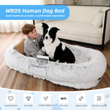 Human Dog Bed, Large Dog Beds for Humans Size Fits You and Pets, Washable Faux Fur Orthopedic Human Pet Bed for People Doze Off, Napping, Present Pillow, Blanket, Strap - Khaki