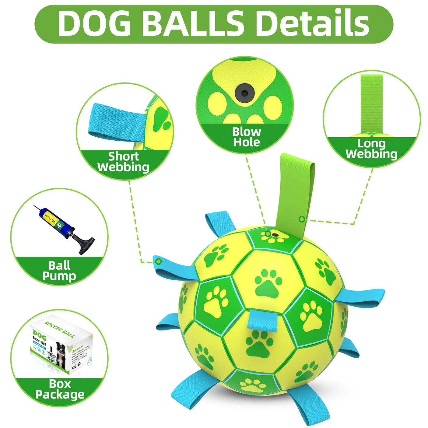 QDAN Premium Dog Toys Balls, Dog Soccer Ball with Straps, Dog Birthday Gifts, Herding Ball, Durable Balls for Small Medium Pet, Puppy Outdoor Toy, Pet Training Soccer Ball, World Cup Soccer (6 Inch)