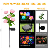 Solar Garden Lights Outdoor, 4 Pack Solar Light Outdoor with 20 Rose Flowers, Waterproof 7 Color Changing Solar Powered Flowers Lights for Outside Patio Yard Pathway
