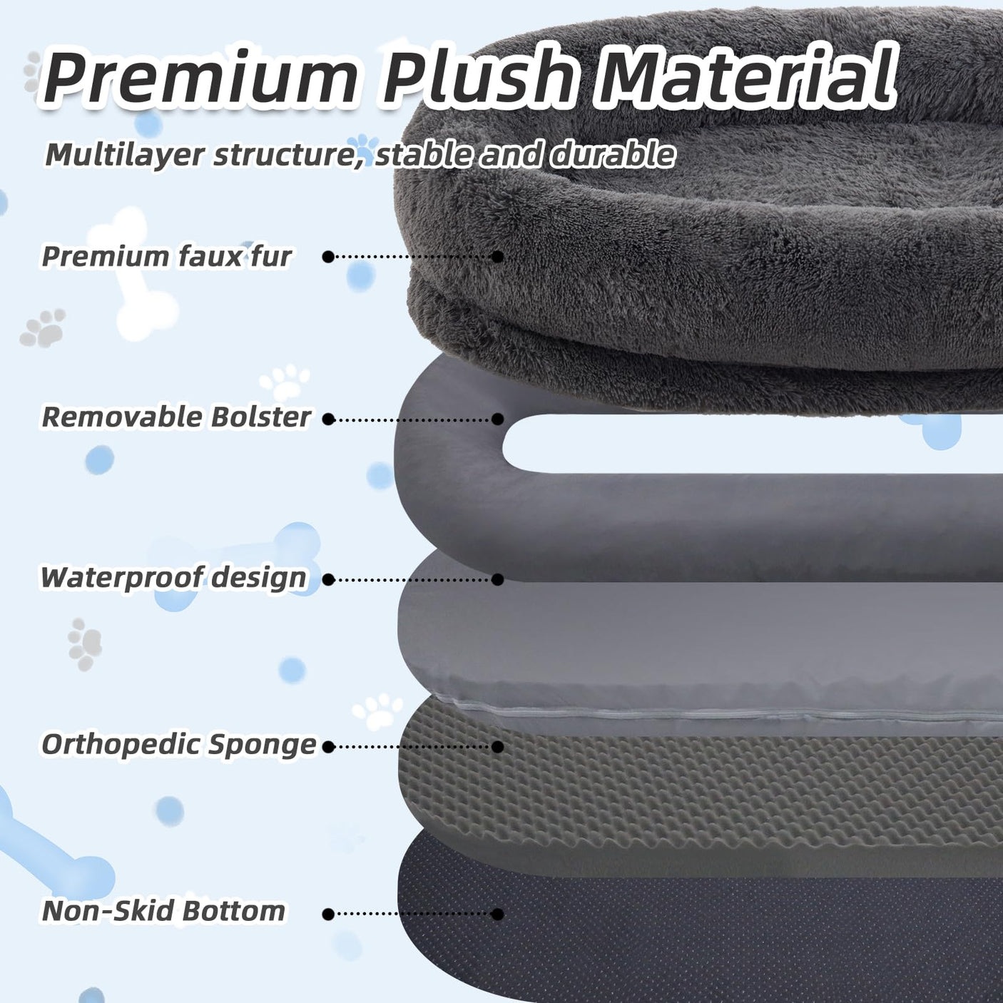 Human Dog Bed, Large Dog Beds for Humans Size Fits You and Pets, Washable Faux Fur Orthopedic Human Pet Bed for People Doze Off, Napping, Present Pillow, Blanket, Strap - Khaki