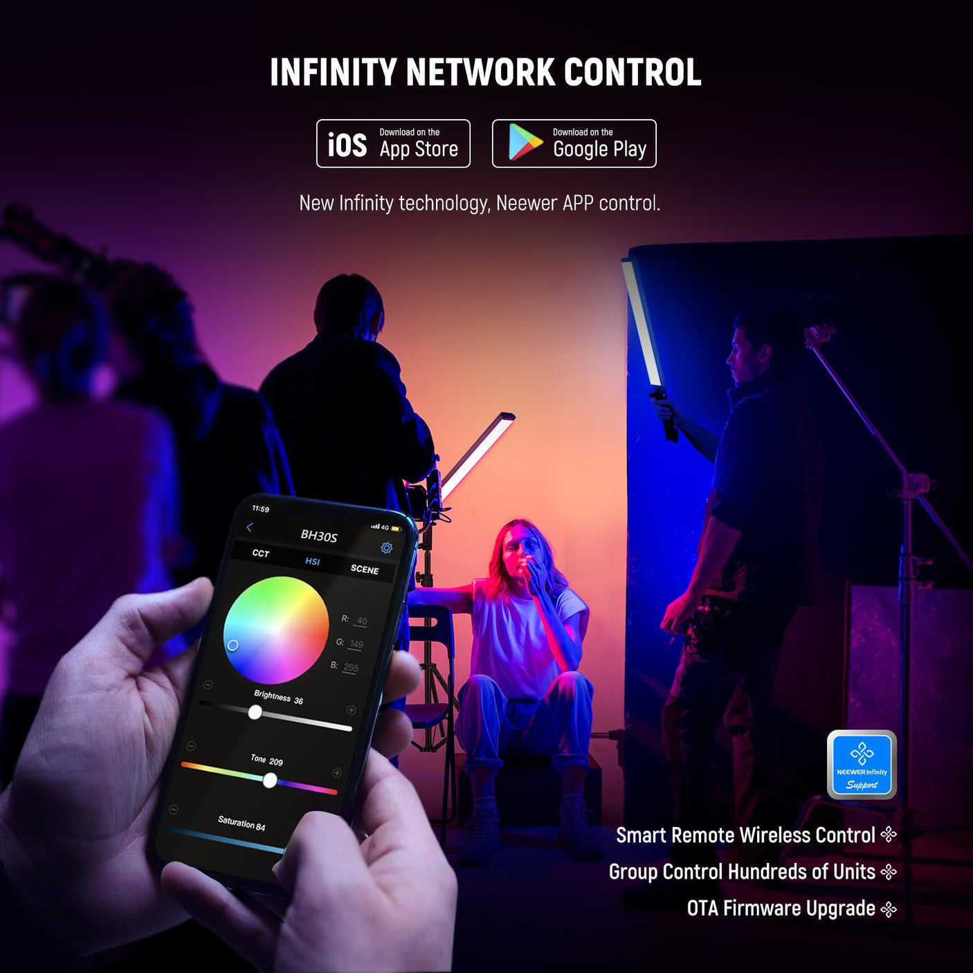 NEEWER RGB LED Video Light Stick, Touch Bar & APP Control, Magnetic Handheld Photography Lighting Wand, Dimmable 3200K~5600K CRI98+ Full Color LED Light with 6400mAh Battery, 17 Scenes, RGB1