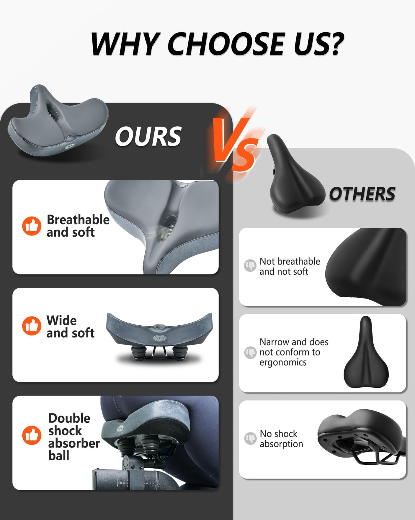 YLG Oversized Comfort Bike Seat Comfortable Replacement Bike Saddle Memory Foam Soft Bike Saddle Waterproof Universal Fit Bicycle Seat for Women Men