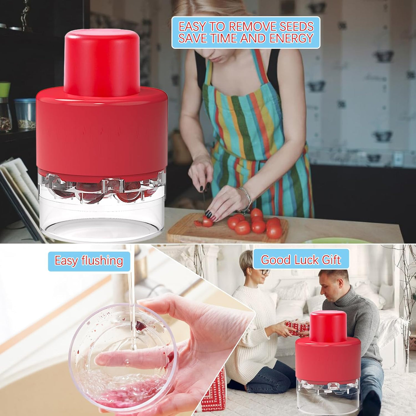 Cherry Pitter, Stainless Steel Olive and Cherries Pitters Corer Tool with Space-Saving Lock Design, Multi-Function Fruit Pit Remover for Cherry Jam (Black)