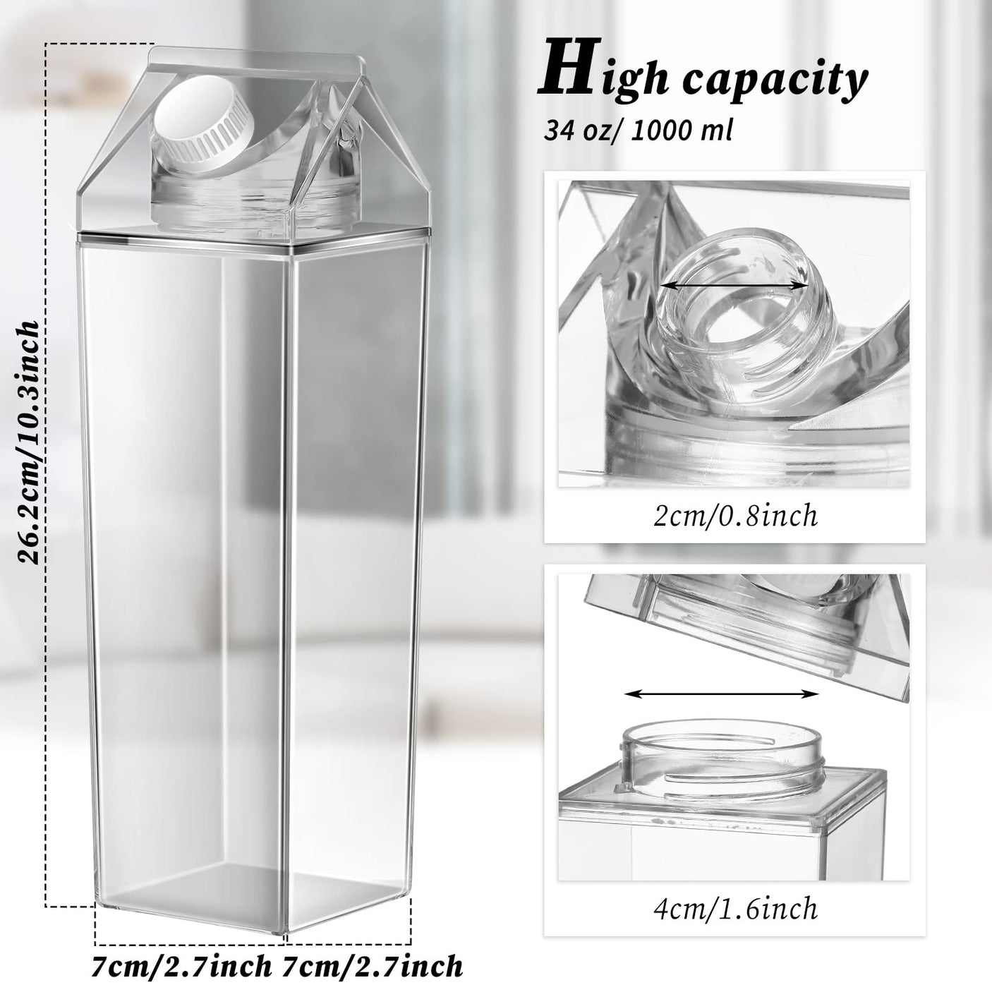 Remerry 3 Pcs Milk Carton Water Bottle Square Plastic Coffee Portable Reusable Milk Carton Cup Leakproof Juice Bottle