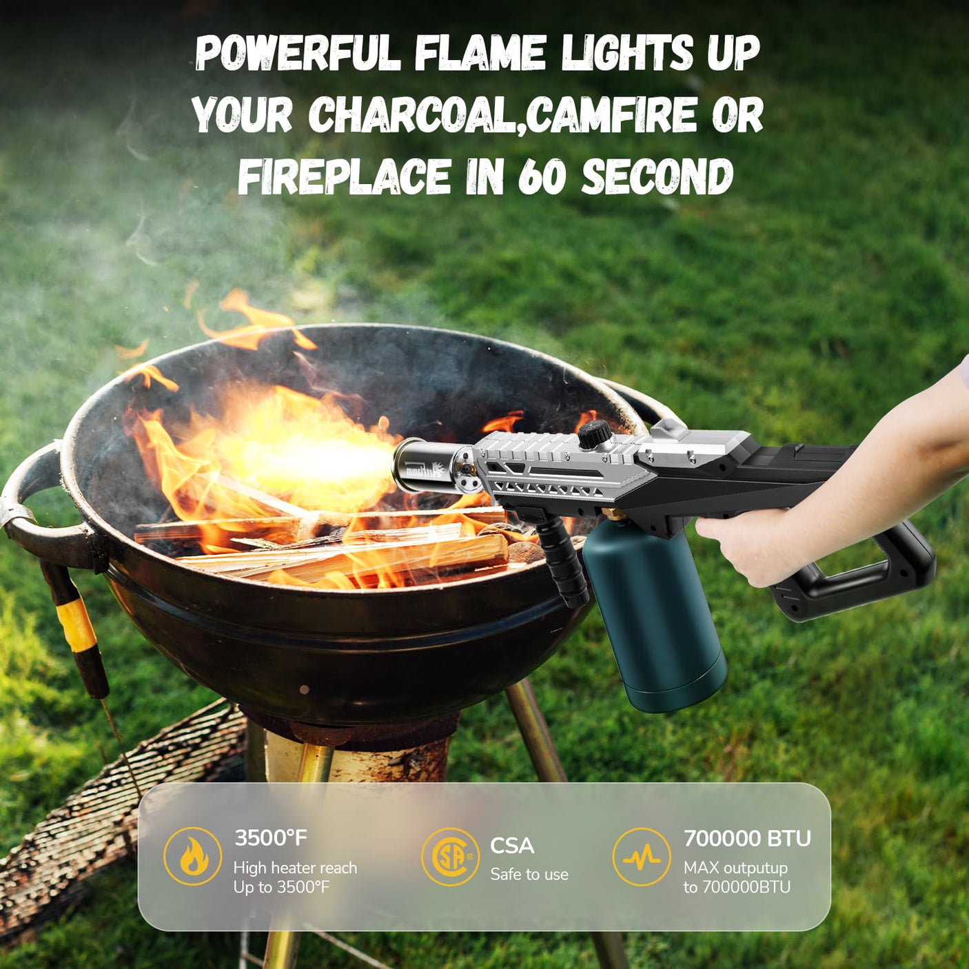 Powerful Grill Torch Gun | Propane Torch Gun, Adjustable Flamethrower | Blowtorch for BBQ, Camping, Charcoal Lighter & Fire Starter, 800,000BTU