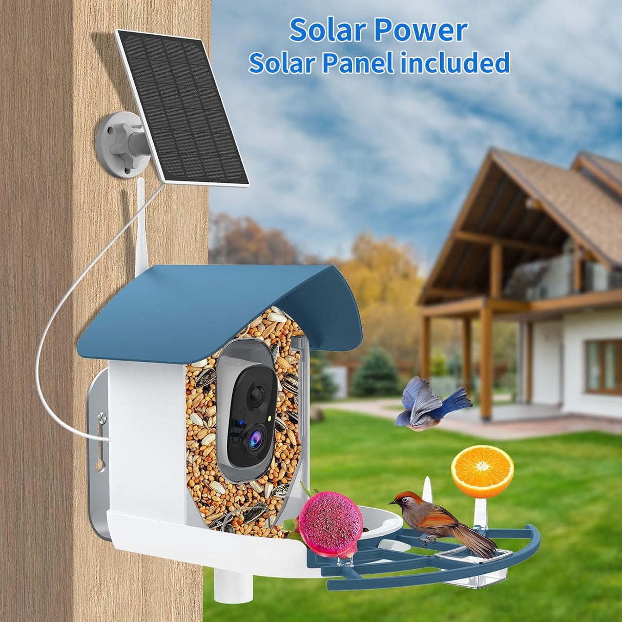 Bird Feeder with Camera,AI Identify Birds Species,Smart Birds Camera with Solar Powered,Auto Record 2K Birds Video in Backyard,Instant Notifications,Ideal Gifts for Family and Bird Lovers,Navy Blue