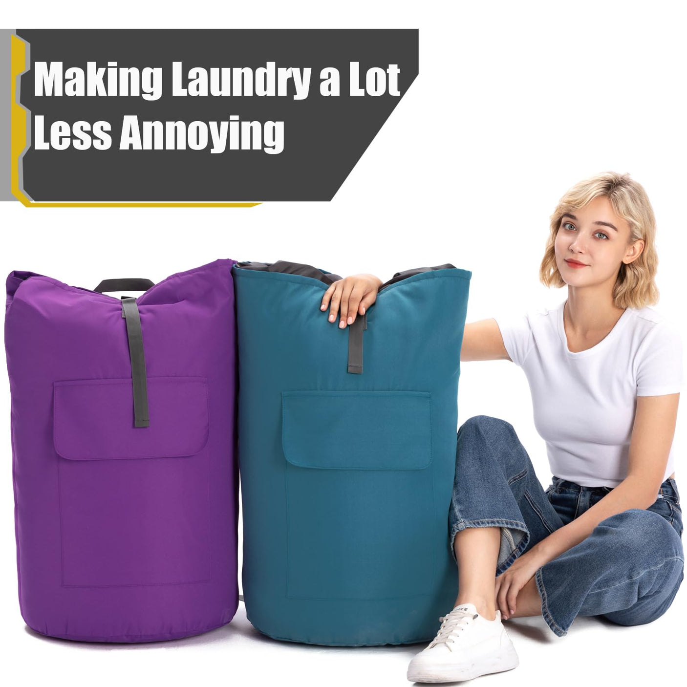 Laundry Bag Backpack Extra Large, 115L Laundry Backpack with Padded Shoulder Strap, Sturdy Travel Laundry Bags, Hanging Laundry Bag for College Dorm, Apartment, Clothes Hamper Bag for Laundromat