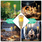 Flickering Flames Solar Powered Lights - Upgraded Solar Torches Waterproof Outdoor Decorative Lighting Auto On/Off, Handmade Bamboo Finish, 2-Pack
