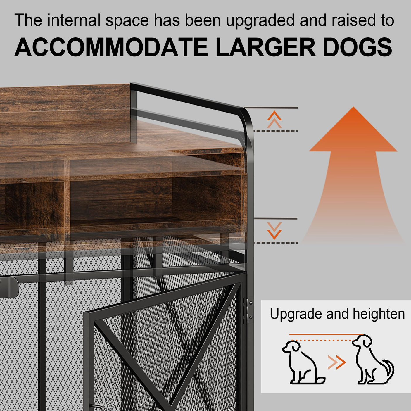Dog Crate Furniture, 43 Inch Large Dog Kennel End Table with 3 Drawers, Heavy Duty Dog Crate for Large Dogs, Wooden Decorative XL Dog Cage Indoor 43.3" L x 27.6" W x 35.7" H (Rustic Brown)