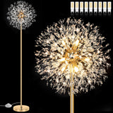 BesLowe 69'' Crystal Floor Lamp for Living Room, Modern Standing Lamp with 738PCS K9 Crystals, Tall Lamp Pole Light for Bedroom Office, Mid Century Gold Floor Lighting with 9 LED Bulbs, Antique Brass