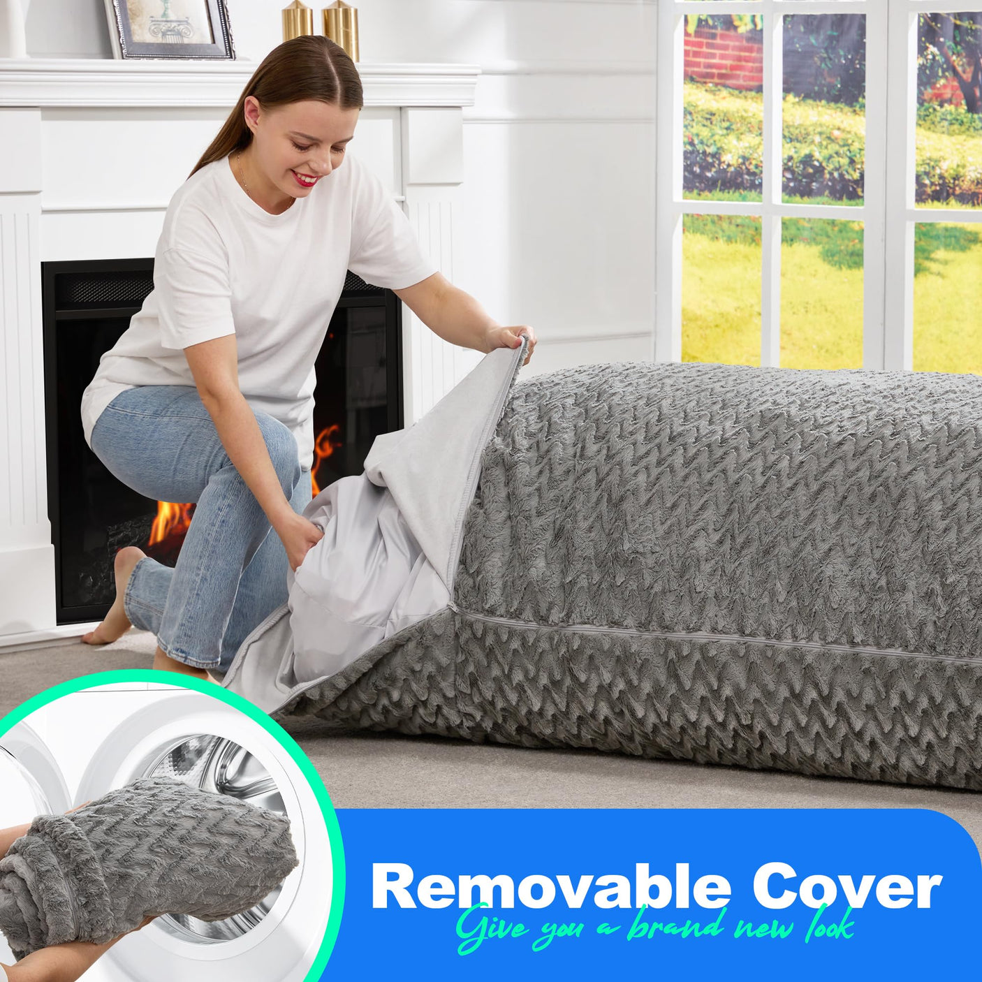 Hobestluk 3 in 1 Bean Bag Chair Giant Bean Bag Chairs Convertible Bean Bag Floor Cushion with Machine Washable Cover, Beanbag Chairs for Adult (Dark Grey)