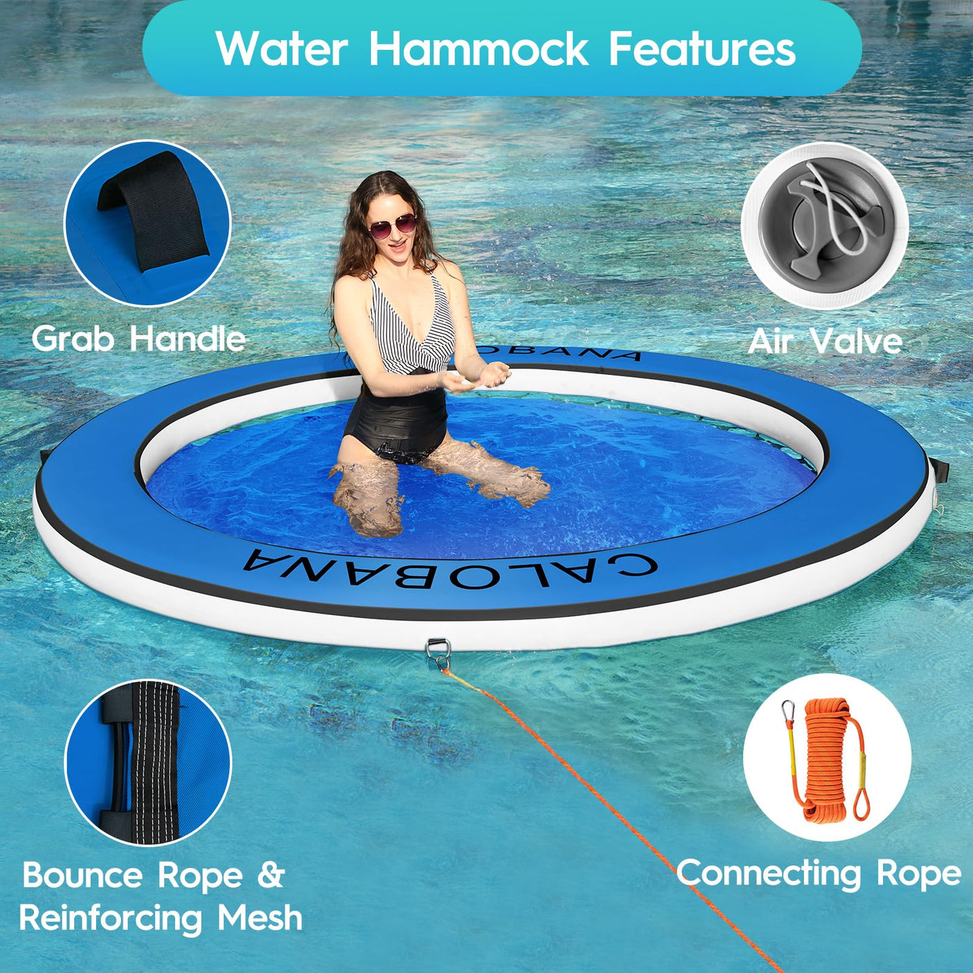 Round Floating Ring Inflatable Water Hammock Heavy Duty River Floats Lake Raft for Adults Tanning Pool Lounger Float Island Platform Pad Mat for Party