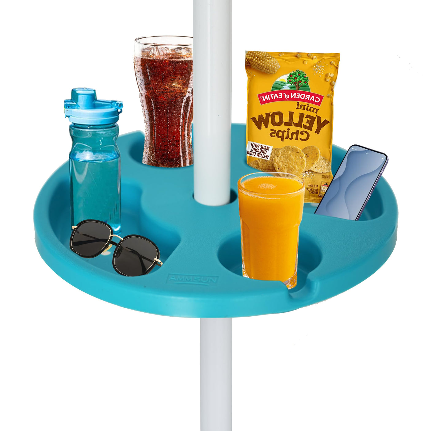 AMMSUN 13" Beach Umbrella Table Tray for Beach, Patio, Garden, Swimming Pool with Cup Holders, Snack Compartments Teal