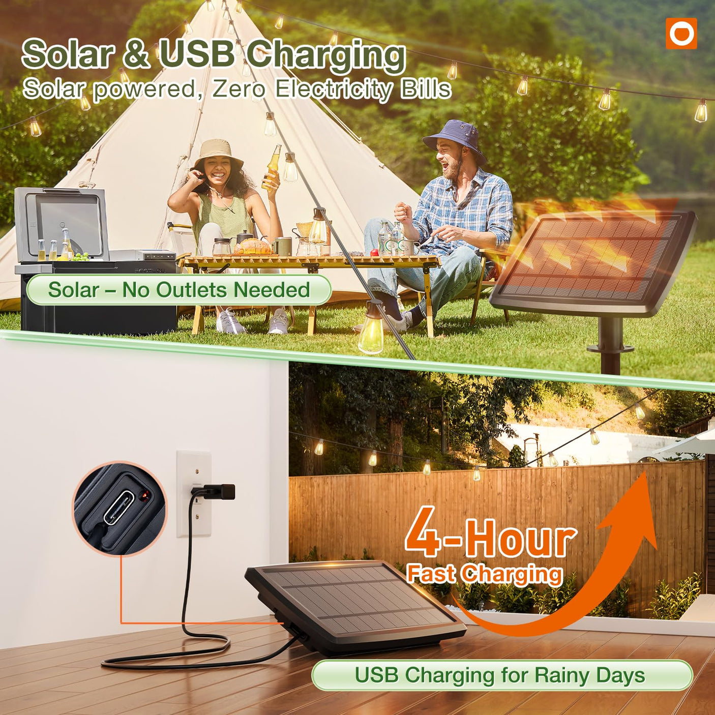 addlon 54(48+6) FT Solar String Lights Waterproof,Patio Lights Solar Powered with Remote & USB Port 15+1 LED Shatterproof Bulbs 3 Light Modes, Dimmable Solar Light for Camping Backyard Garden